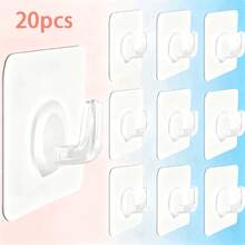 25个/20个/15个/10个/5个装透明壁挂式衣架，自粘式门/墙钩，承重力强，适用于厨房、浴室，可用于悬挂包包、装饰品，斋月装饰