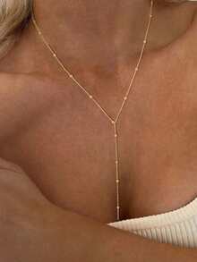 Cadena de cintura de doble capa con cuentas redondas minimalista y versátil de moda - Dorado - Ver 5