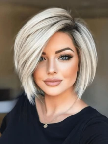 Short Ombre Blonde Bob Wigs With Bangs Straight Hair Shot Wigs Heat Resistant Fiber Synthetic Wigs Layered Cut Wigs 10 Inch Soft Synthetic Wigs For Women Girls Ladies Daily Use - Multicolor - View 1