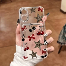 Leopard, Star, Cherry Pattern Card Slot Transparent Phone Case, Stylish And Practical, Compatible With Apple 17/16/15/14/13/12/11/XR - Clear - View 5