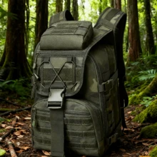 Mochila deportiva táctica: mochila para ordenador portátil de uso diario, unisex, con múltiples compartimentos, fabricada en poliéster resistente, ideal para senderismo, pesca, gimnasio, con detalles a rayas, mochila para fitness | Mochila de moda | Correas seguras, mochila de senderismo. Adecuada para viajeros, campistas, amantes de la naturaleza y aficionados al fitness. - Verde militar - Ver 5