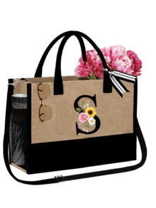 Personalized Floral Letter Linen Canvas Tote Bag Set, A-Z Letter Large Capacity Tote Bag With Matching Small Pouch, Suitable For Carrying Daily Essentials, Groceries, Travel Items, For Women, Fashion Lovers, Personalization Enthusiasts, Great For Daily Use, Shopping, Beach Travel, Adding Fashionable Personalized Accent To Outfits, Christmas/New Year Gift - Multicolor - View 20