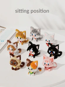 1pc Cute Cat Series Cartoon Figurine Plush Doll (Tabby Cat/Calico Cat/Cow Cat/Black Cat/Ragdoll Cat/Siamese Cat) Animal Model DIY Assembling Building Blocks Home Decor Birthday/Halloween/Christmas Gift Cat, Building Blocks, Halloween,Littlest Pet Shop,Number Blocks,Doll - Multicolor - View 4