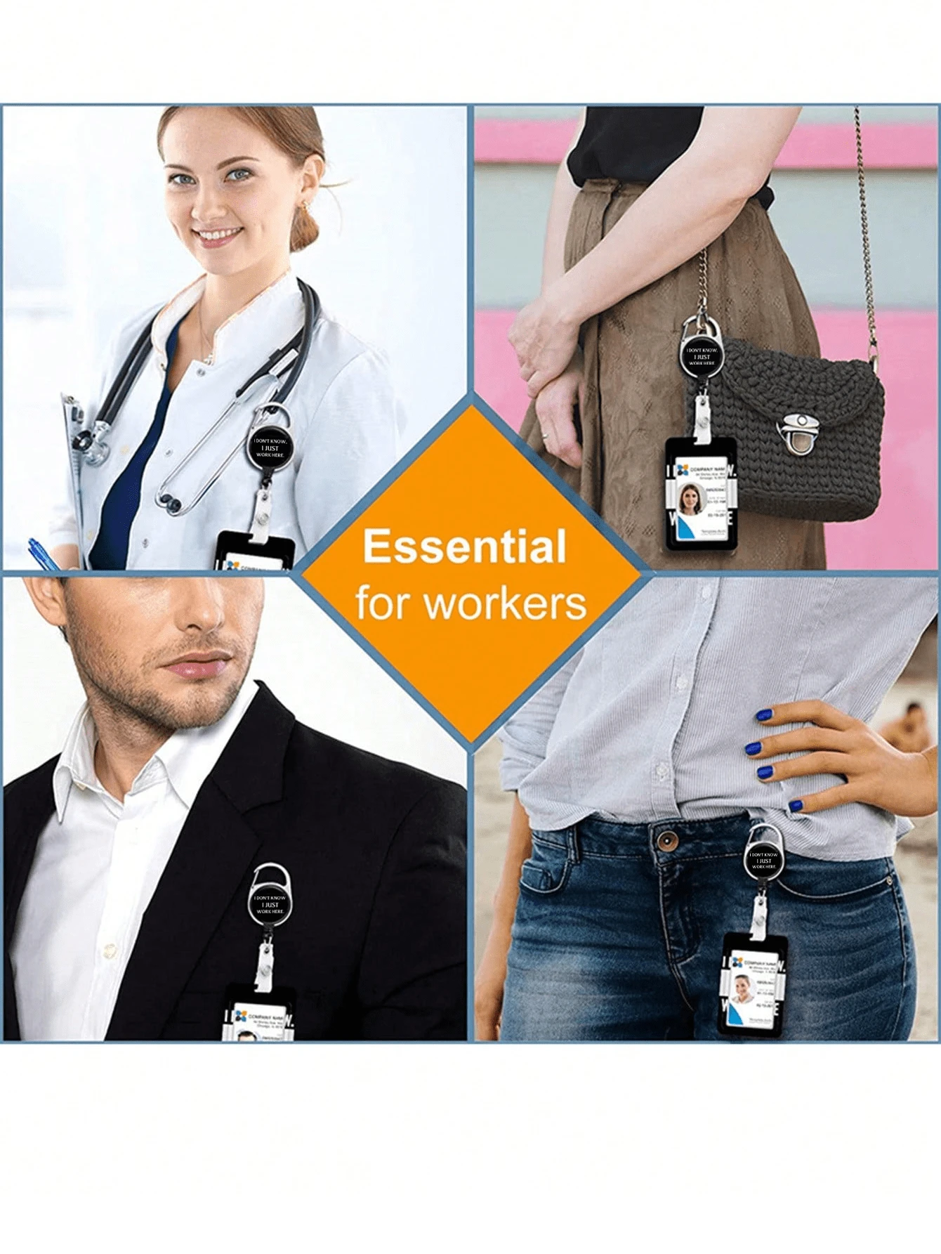 Funny "I Don't Know, I Just Work Here" Badge Holder With Retractable Reel - ID Card Holder For Work, Office, Nurse