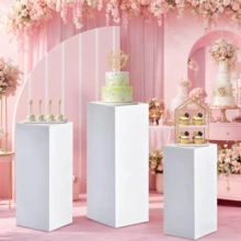 Vincidern 3PCS Metal Pedestal Stand For Party Supplies,White Metal Square Display Pedestal For Flowers,Sculptures,Wedding,Events,Cake Table Display Set,Party Decor - Màu be - Xem 1