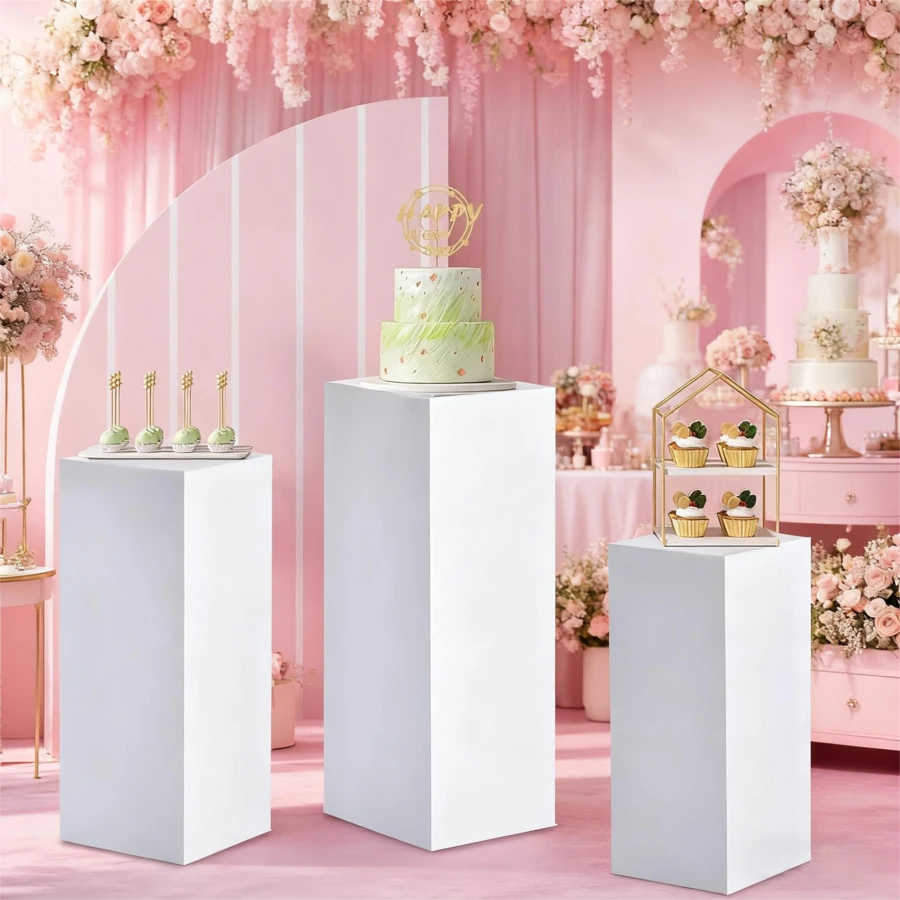 Vincidern 3PCS Metal Pedestal Stand For Party Supplies,White Metal Square Display Pedestal For Flowers,Sculptures,Wedding,Events,Cake Table Display Set,Party Decor - Màu be - Xem 1