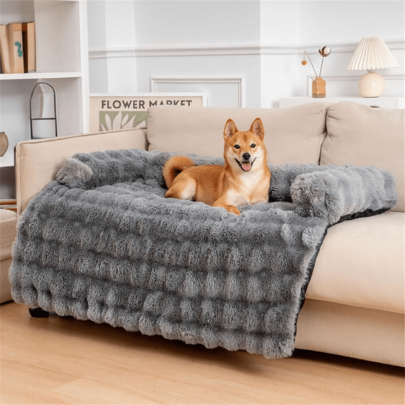 Luxurious Calming Dog Bed Mats, Washable Removable Sofa Couch Cover For Pets, Fluffy Plush Long Fur Mat Perfect For...
