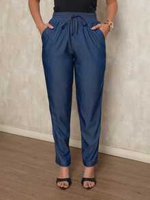 Capri Jeans  Women's Fashion High Waist Lightweight Fabric - Xanh lam trung bình - Xem 1