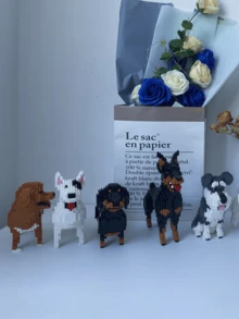 1 件卡通积木动物狗（松狮犬/斗牛犬/贵宾犬/猎犬/腊肠犬/斗牛犬/杜宾犬/猎犬）宠物伴侣 DIY 创意和教育积木玩具，生日礼物房间装饰，法国斗牛犬，狗玩具，积木，法国斗牛犬，积木，杜宾犬 - 彩色 - 查看 4