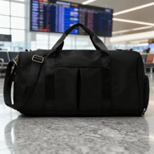 Bolsa deportiva de fitness para mujer, bolsa de entrenamiento de natación con separación de humedad y sequedad, bolsa de viaje de corta distancia, bolso de mano para hombre, bolso de hombro, bolsa de yoga, bolsa de almacenamiento de ropa, compartimento independiente para zapatos de gran capacidad. - Negro - Ver 3