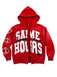 Y2K Letter Zip-Up Hoodie, Oversized Print Jacket, Gothic Retro Hoodie, Streetwear - 紅色 - 查看 5