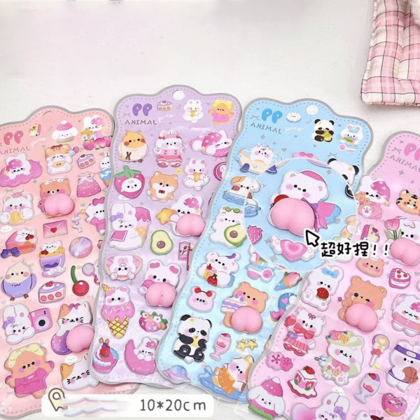 3D Cute Soft Buttocks Stickers, 3D Adorable Rabbit & Bear Animal Stickers For DIY Decoration On Phone Cases, Water Bottles, Laptops, Tablets