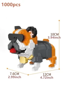 1 件卡通积木动物狗（松狮犬/斗牛犬/贵宾犬/猎犬/腊肠犬/斗牛犬/杜宾犬/猎犬）宠物伴侣 DIY 创意和教育积木玩具，生日礼物房间装饰，法国斗牛犬，狗玩具，积木，法国斗牛犬，积木，杜宾犬 - 彩色 - 查看 12
