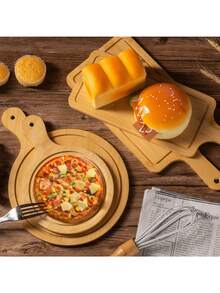 Drewniany talerz do pizzy 1/2 z uchwytem 30*43 cm, taca do serwowania pizzy - okrągły talerz śniadaniowy i deserowy do domowych kuchni, na imprezy, kemping i wakacje - idealny na owoce, słodycze, ciasta i sushi, akcesoria kempingowe | Gładka powierzchnia - talerz do pizzy, naturalny bambusowy talerz do pizzy, talerz do pizzy z uchwytem, bambusowy talerz do pizzy, bambusowa taca, okrągła deska do krojenia, drewniana deska do krojenia pizzy