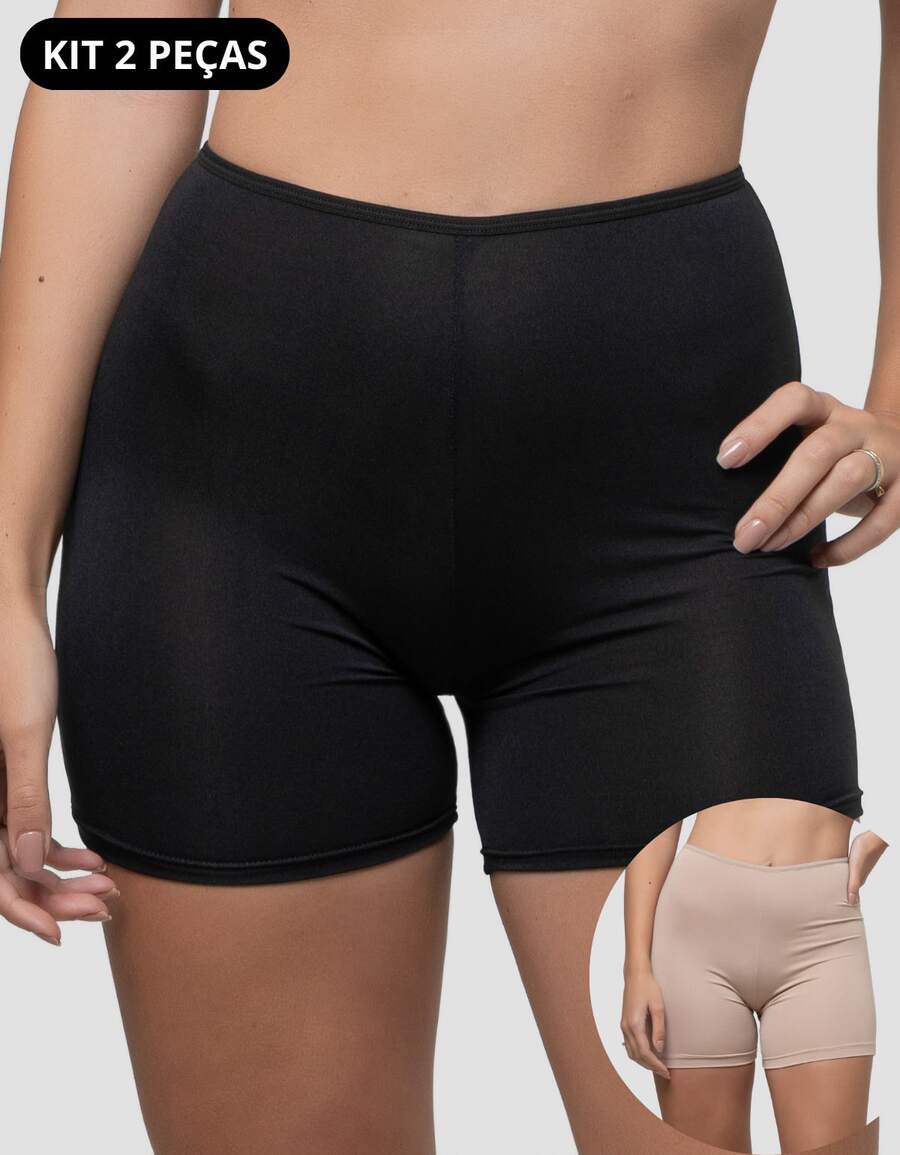 Kit 2 Shorts Petticoat Half Leg Plain Comfort Second Skin Women's Bermuda Intimate Fashion Lingerie