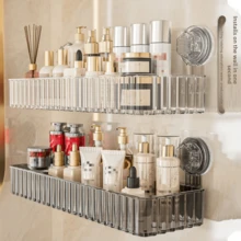 Suction Cup Bathroom Shelf, Wall-Mounted Hole-Free Mirror Storage Rack, Suitable For Bathroom, Vanity, Cosmetics Storage, Easter Decoration, Home Kitchen Bathroom Renovation Supplies Bathroom Accessories - Multicolor - View 9