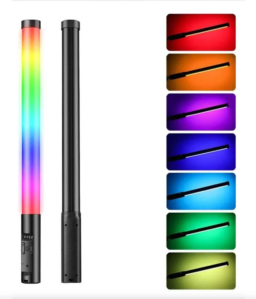 Varita de luz de mano, 360° RGB LED para fotografía, tubo recargable de 3300 mAh para grabación de video, luz de cámara regulable de 2500-9000 K con LCD - Unitalla - Ver 1