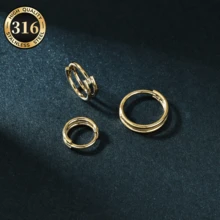 1pc 316L Stainless Steel Round Double Layer Nose Ring, Cartilage Earring, Lip Hinge Body Piercing Jewelry, Unisex, Suitable For Daily, Party, Holiday Wear And Gift - Nose Ring - View 5