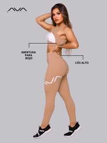 Women's Gym Set In Polyamide Suplex Fabric: Top With Opening And Leggings (Silk Fabric) By AVA Fitness - Màu nâu Sô-cô-la - Xem 2