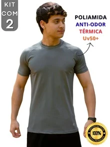 Kit Of 2 Men's Polyamide Compression Short Sleeve Thermal Anti-Odor UV50+ Raglan Shirts For Gym And Training KJG - Gray and Navy Blue - View 3