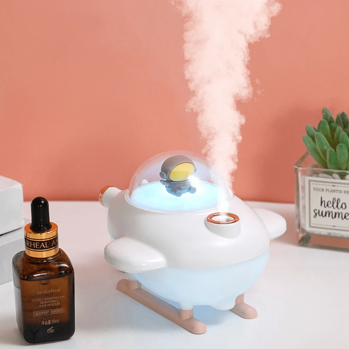 Humidificador rosa y blanco con forma de avión. - Humidificador ultrasónico de vapor frío con funcionamiento silencioso y apagado automático. Ideal para dormitorios, escritorios, oficinas, guarderías y decoración del hogar. - Blanco - Ver 1
