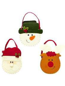 Customized Name Felt Tote Bag - Reusable Faux Burlap Christmas Party Gift Bags With Snowman, Rudolph And Santa Silhouettes - Multi-Holiday Gift Wrapping For Birthday, Christmas, Easter, Thanksgiving (No Sewing Required)