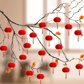 16件套传统红色中国灯笼套装 - PVC材质悬挂装饰品，适用于中国新年、婚礼悬挂装饰、家居花园户外装饰、门廊和前门节日装饰、节日装饰 | 传统中式风格 | 耐用装饰，无需用电