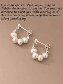 一对银珍珠吊坠耳环，优雅设计女士珠宝