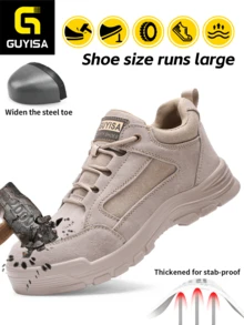 GUYISA 卡其色纯色耐磨时尚休闲工作安全鞋，防压防刺，适用于焊接作业，阻燃（请选购小一码） - 卡其色 - 查看 2