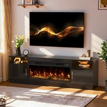 70" Fireplace TV Stand With Two Hinged Doors For TVs UP To 80", Modern Electric Fireplace Entertainment Center & Storage Cabinets, TV Stand For Living Room , Muebles Para Sala With USB LED Stress And Plug,5V - Xem 6