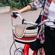 1PC Handmade Bike Basket Front, Woven Bicycle Baskets For Adult Bikes, Rustic Detachable Handlebar Basket With Lid, Adjustable Leather Straps - Multicolor - View 6