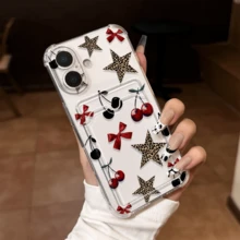 Leopard, Star, Cherry Pattern Card Slot Transparent Phone Case, Stylish And Practical, Compatible With Apple 17/16/15/14/13/12/11/XR - Clear - View 3