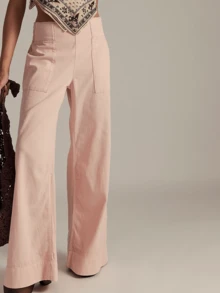 Women's Baggy, Loose-Fitting Denim Pants With  And Relaxed Style – Casual Solid Cargo Trousers - 粉色 - 查看 2