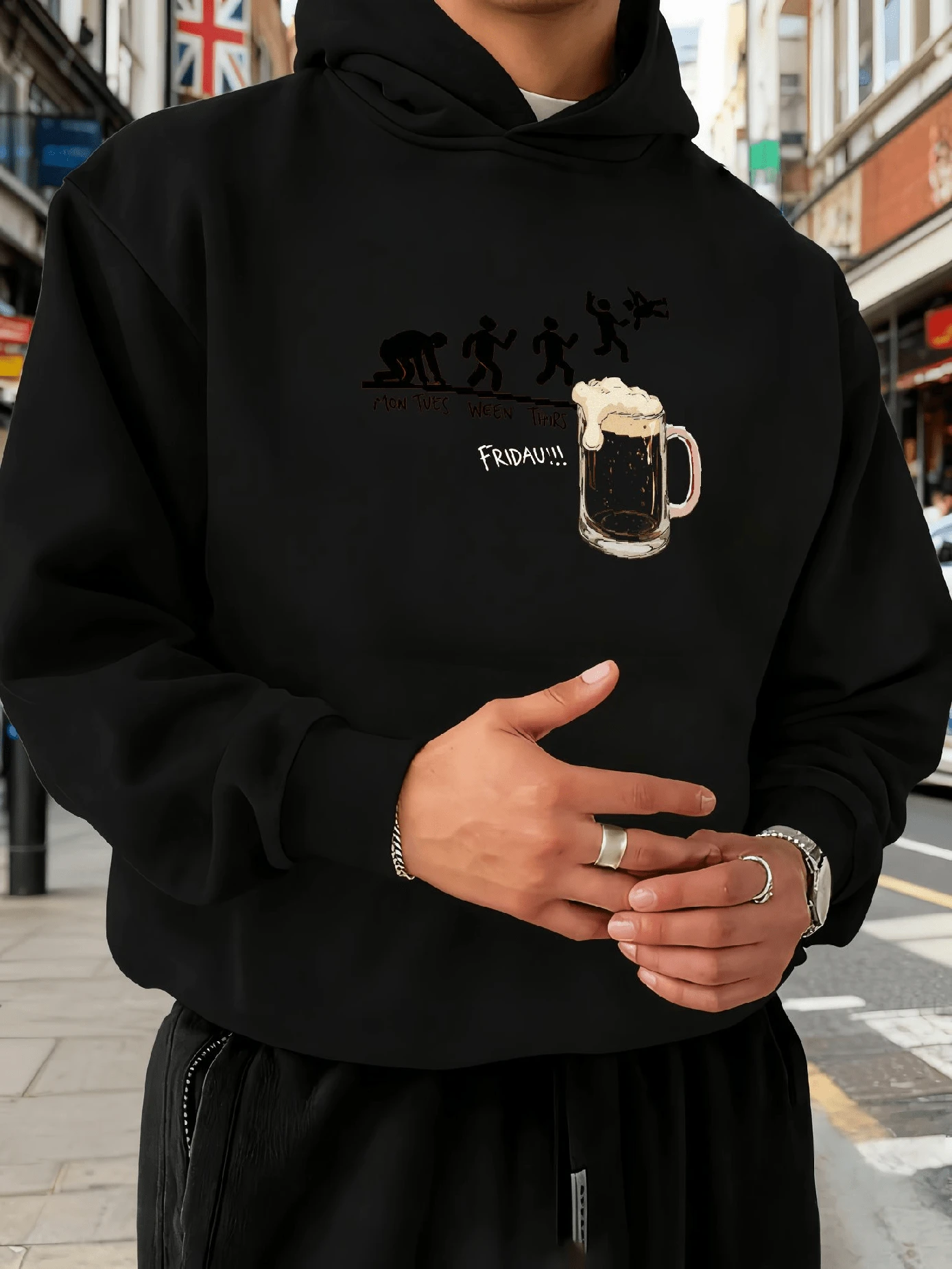 Sudadera con Capucha Temporada de Transición de Primavera y Otoño Sudadera con Capucha para Hombre Grosor Moderado Perfecta para Climas Cálidos y Fríos - Negro - Ver 1