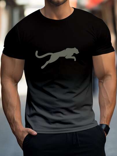 Men's Fashionable Round Neck Short Sleeved Sports T-Shirt, Versatile And Comfortable T-Shirt, Summer And Spring Sports Style Clothing