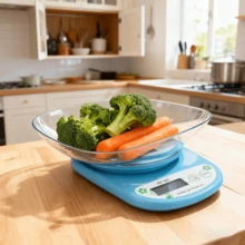 Báscula de cocina con recipiente extraíble de 5 kg/1 g: báscula digital de precisión para alimentos con recipiente y función de tara, ideal para hornear, cocinar, medir ingredientes y planificar. - Azul - Ver 8