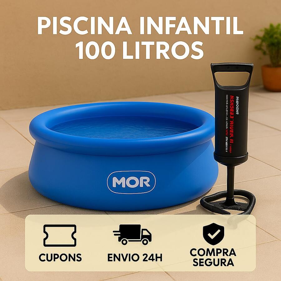 Piscina Mor 1000 Litros Inflável + Bomba de Encher Intex Com  3 Bicos - Multicolorido - Visão 1