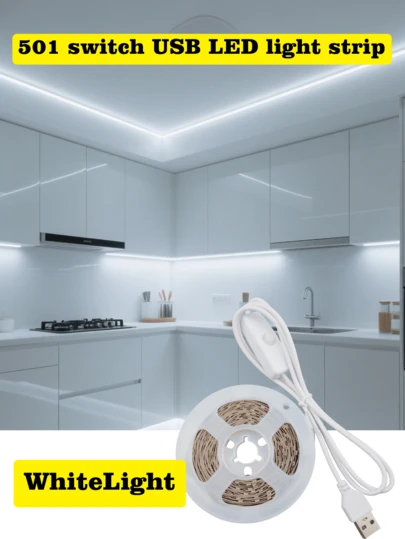 Tira de luz LED flexible 2835 con control de botón 501, alimentada por USB - Ideal para decoración de dormitorio, ambiente de fiesta, espejos, cocinas y iluminación trasera de TV