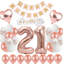 32 Pcs Sweet 16th Decorations Pink Happy Birthday Banner 30inch Rose Gold Number 16 Balloons Rose Gold Confetti Balloons White Sash 16th Birthday Party Supplies Photo Props