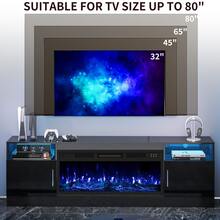 70" Fireplace TV Stand With Two Hinged Doors For TVs UP To 80", Modern Electric Fireplace Entertainment Center & Storage Cabinets, TV Stand For Living Room , Muebles Para Sala With USB LED Stress And Plug,5V - Xem 4