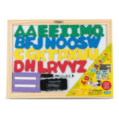 Lousa Infantil Magnética ABC Dupla Face Quadro Negro e Branco Alfabeto 40x30cm ou 40x60cm Cortiarte
