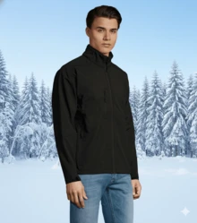 THEGEWA Men's 340gsm Softshell Thermal Jacket With Fleece Lining, Functional Design And Full Zip, 11 Colors Available, Perfect For Outdoor Use And Customization - Available S To 3XL - MARNAULA - Black - View 2