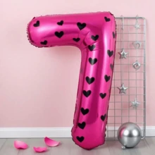 1套32英寸红色数字气球套装，包含黑色心形0-9数字铝箔气球，适合生日派对和周年纪念装饰 - 玫紅色 - 查看 13