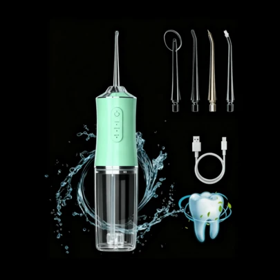 Irrigador bucal inalámbrico portátil, recargable, 3 modos, 4 puntas, resistente al agua IPX7, ideal para la limpieza dental.