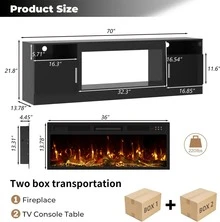 70" Fireplace TV Stand With Two Hinged Doors For TVs UP To 80", Modern Electric Fireplace Entertainment Center & Storage Cabinets, TV Stand For Living Room , Muebles Para Sala With USB LED Stress And Plug,5V - Xem 2