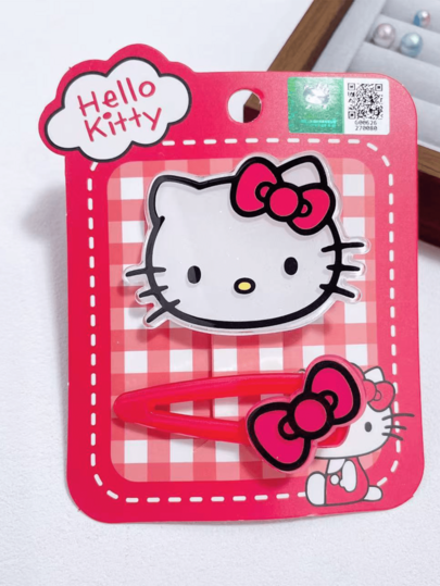 Sanrio Hello Kitty Red Cartoon Hair Pin Set – Kawaii Acetate Hair Clip, Non-Slip Strong Hold For Baby Bangs, Lightweight Cute Hair Accessory For Teens, Valentine/Christmas Gift, Shein Style Adorable Hair Styling Essential, Lolita Cosplay