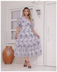 Women's Midi Dress With Embroidered Lace, All-Over Print, Embroidery, Button Detail, Ruffle Detail, Gathered Detail, Suitable For Formal And Evening Wear. - Ver 3