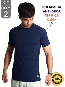 Kit Of 2 Men's Polyamide Compression Short Sleeve Thermal Anti-Odor UV50+ Raglan Shirts For Gym And Training KJG - White and Navy Blue - View 2