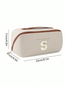 Premium PU Travel Makeup Bag, Embroidered A-Z Letters On Towel, Large Capacity Multi-Layer Makeup Bag, Zipper Pocket, Multi-Functional Waterproof Portable Travel Organizer Bag, Makeup Brush Set, Cosmetics Storage, Travel Accessories Makeup Bag, Toiletry Bag, Unisex - Multicolor - View 11