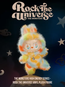 Pop Mart Labubu Monster "Rock Universe" "High Energy"-serien 37 cm stor plyschdocka, levereras med pärlhalsband och gör-det-själv-tillbehör, söt regnbågspastell estetisk samlarkonstdocka, begränsad upplaga jätteplysch, lämplig för heminredning, sovrumssoffa, perfekt present till samlare, söta fans, generation Z-ungdomar, flickor och kvinnor - Multifärgad - Visa 2